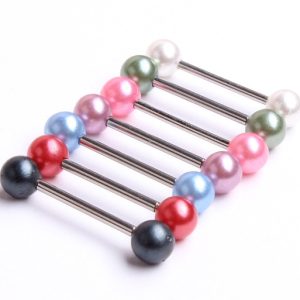 Stainless Steel Tongue Stud Industrial Earring Straight Rod Imitation Pearl Wholesale Earrings