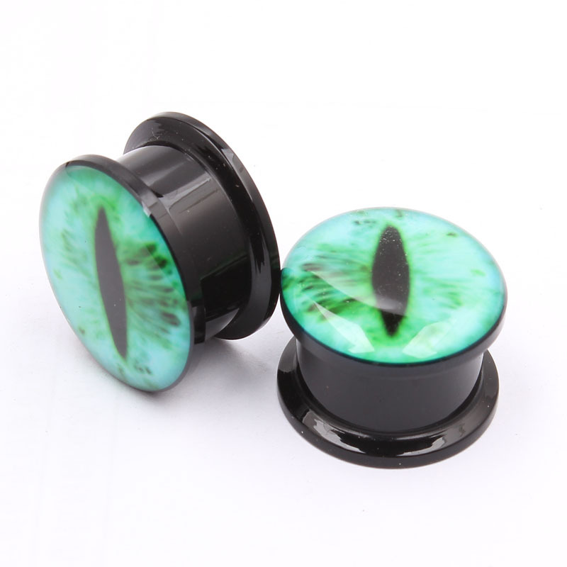 Green Eye Acrylic Ear Expander Plug – 16mm Geometric Tulip Earring for Stretched Earlobes - Image 2
