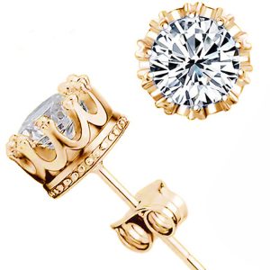 Gold Crown Secret Ear Studs - CZ Zircon Earrings Geometric Silver Stud Earrings for Unisex