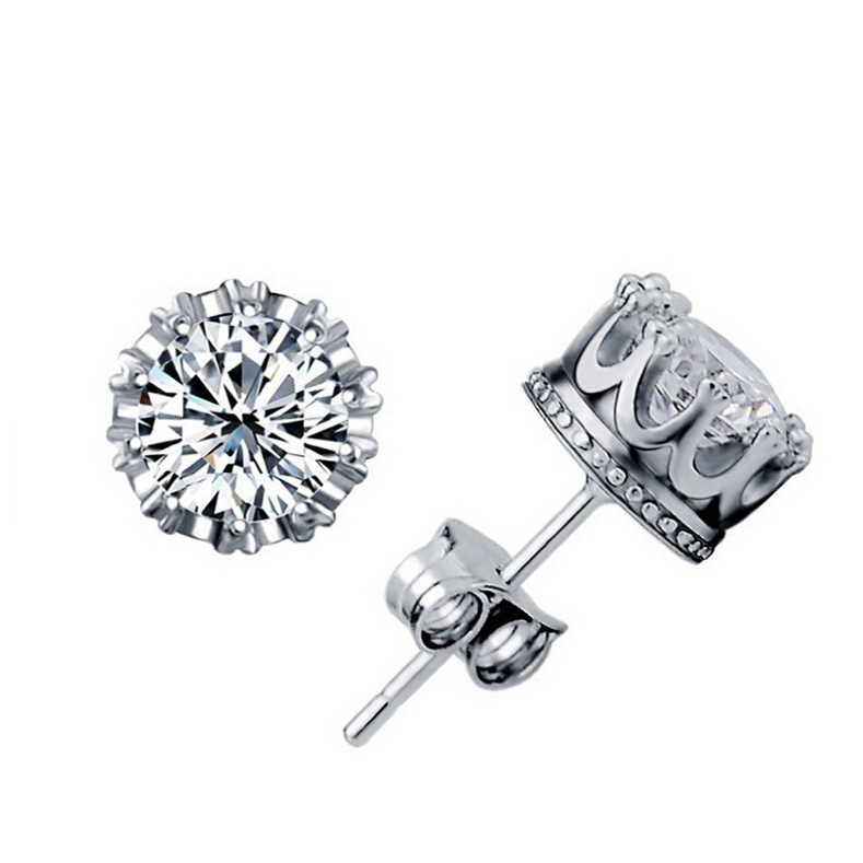 Gold Crown Secret Ear Studs - CZ Zircon Earrings Geometric Silver Stud Earrings for Unisex - Image 2