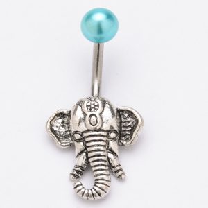 European American Retro Elephant Head Navel Ring Belly Button Ring with Electroplated Beads for Women