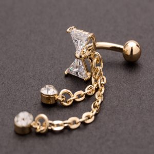 Bow Belly Button Ring - Reverse Belly Ring - Dangle Navel Jewelry - Silver with Pink Zircon - Summer 2024
