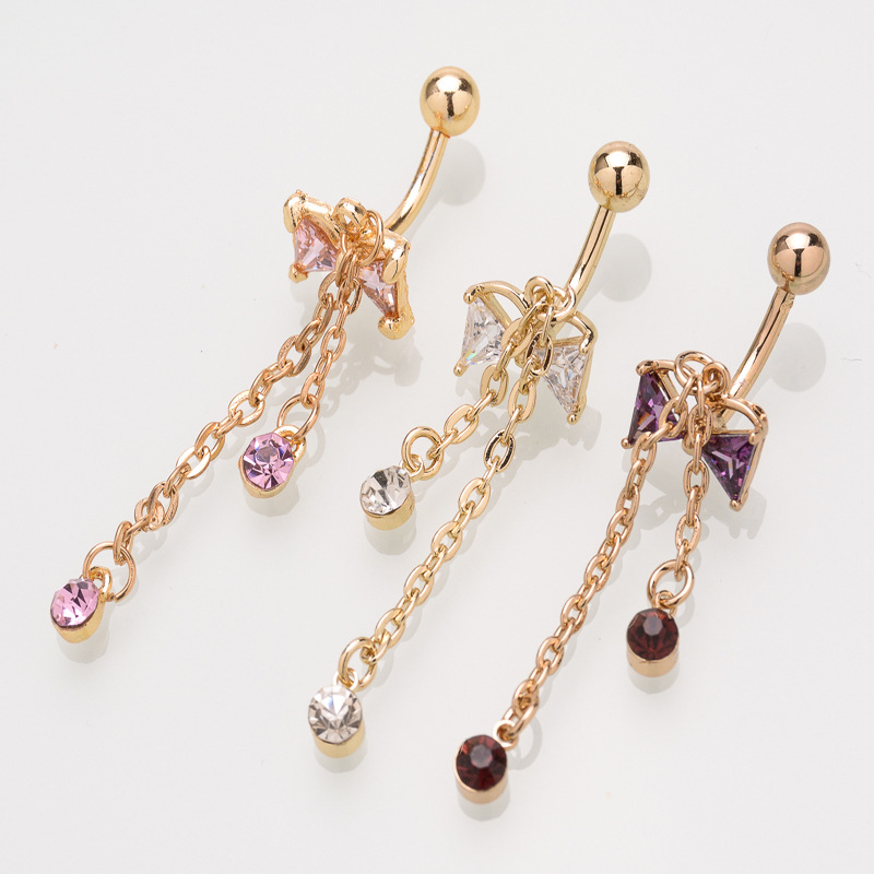 Bow Belly Button Ring - Reverse Belly Ring - Dangle Navel Jewelry - Silver with Pink Zircon - Summer 2024 - Image 2