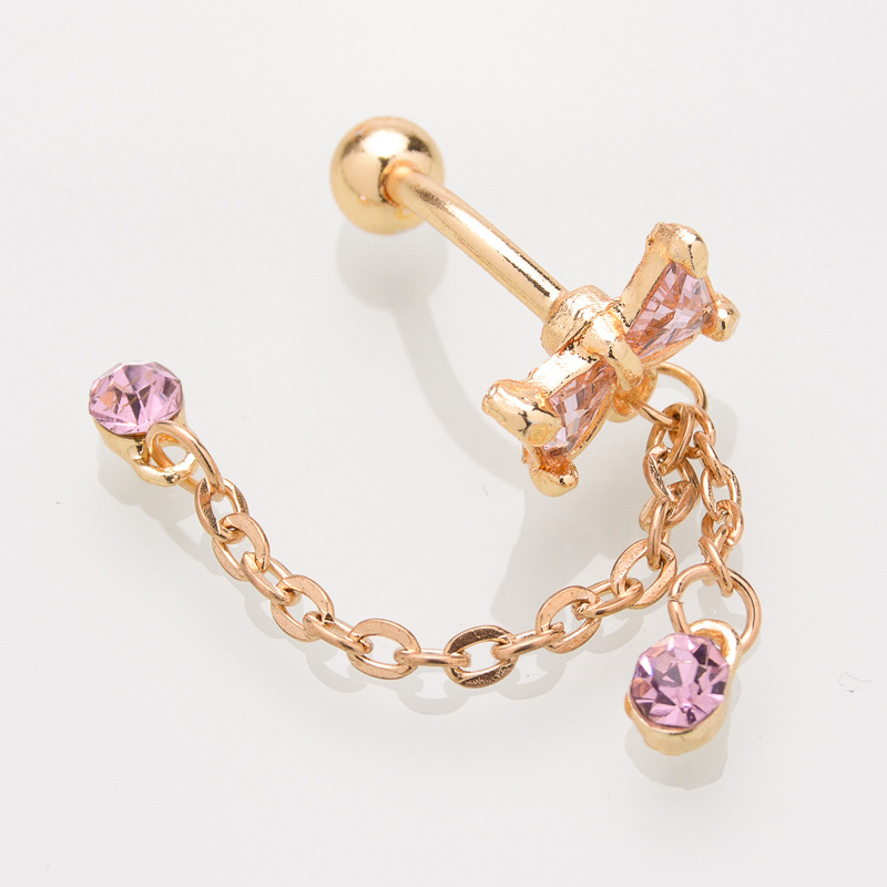 Bow Belly Button Ring - Reverse Belly Ring - Dangle Navel Jewelry - Silver with Pink Zircon - Summer 2024 - Image 3