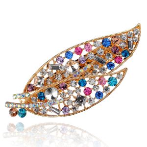 Crystal Leaf Hair Clip Alloy Hairpin for Women - Korean Style Hair Claw