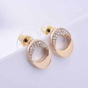 Geometric Moon Ear Stud Earrings for Women - 18K Gold Plated Alloy, Fashion Cartilage Stud
