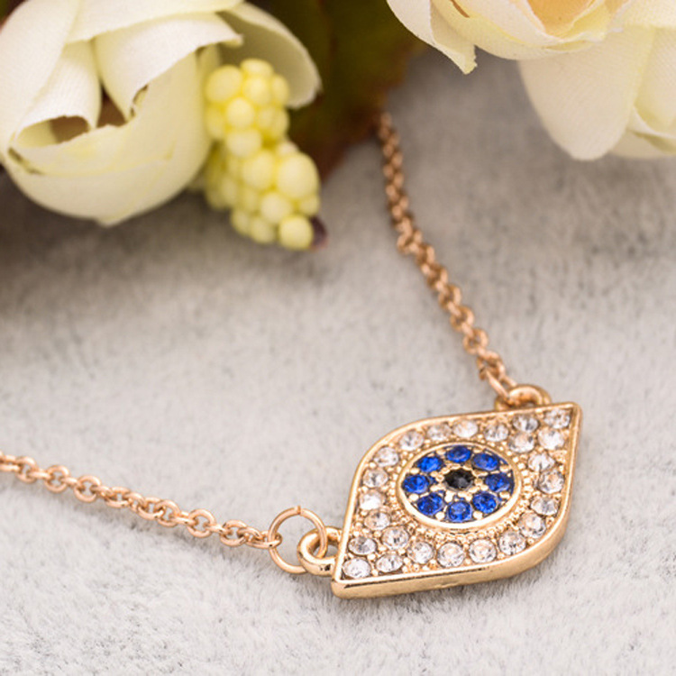Evil Eye Turkish Blue Eye Necklace Diamond Pendant Gold Color Alloy Chain - Image 3