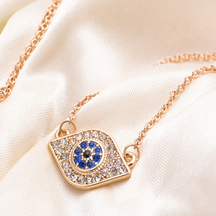 Evil Eye Turkish Blue Eye Necklace Diamond Pendant Gold Color Alloy Chain - Image 2
