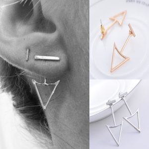 Retro Geometric Metal Stud Earrings for Women - Gold Alloy Creative Earrings