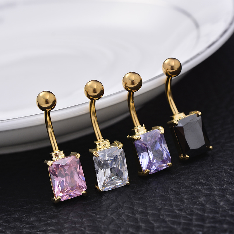 Hot Sale Medical Steel Square Round Navel Ring Belly Button Jewelry for Women - Image 4