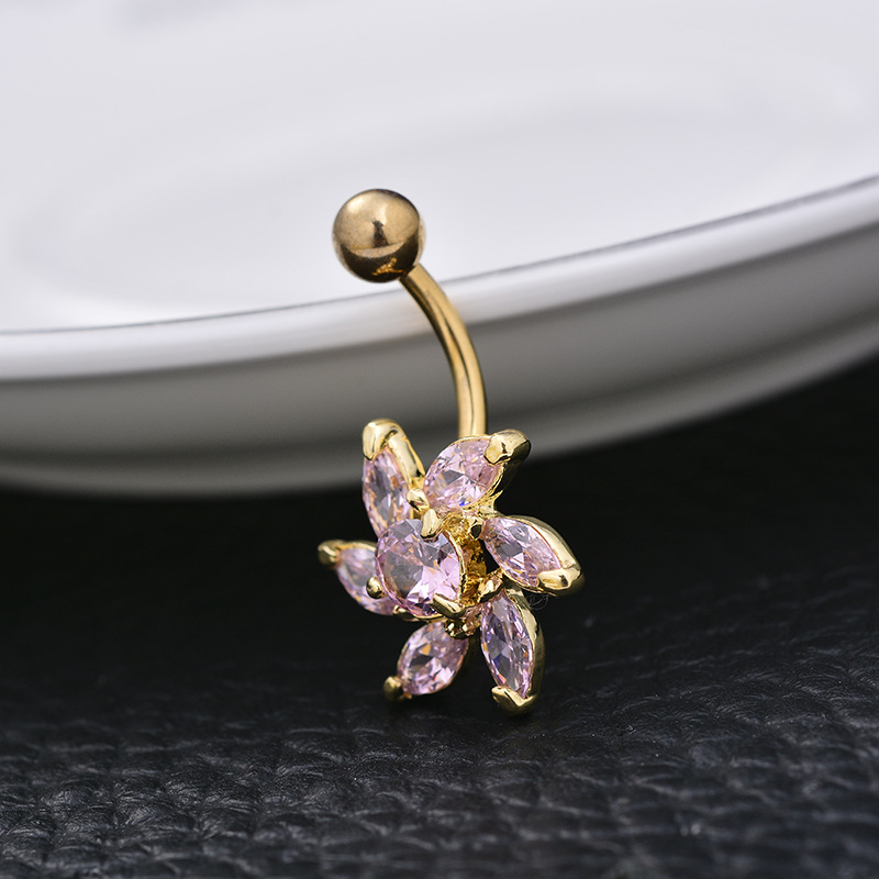 Wholesale Popular Flower Belly Button Ring Dangle Belly Dancing Jewelry Alloy with Zircon - Image 4