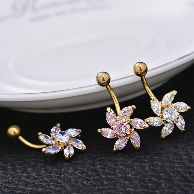Wholesale Popular Flower Belly Button Ring Dangle Belly Dancing Jewelry Alloy with Zircon - Image 3