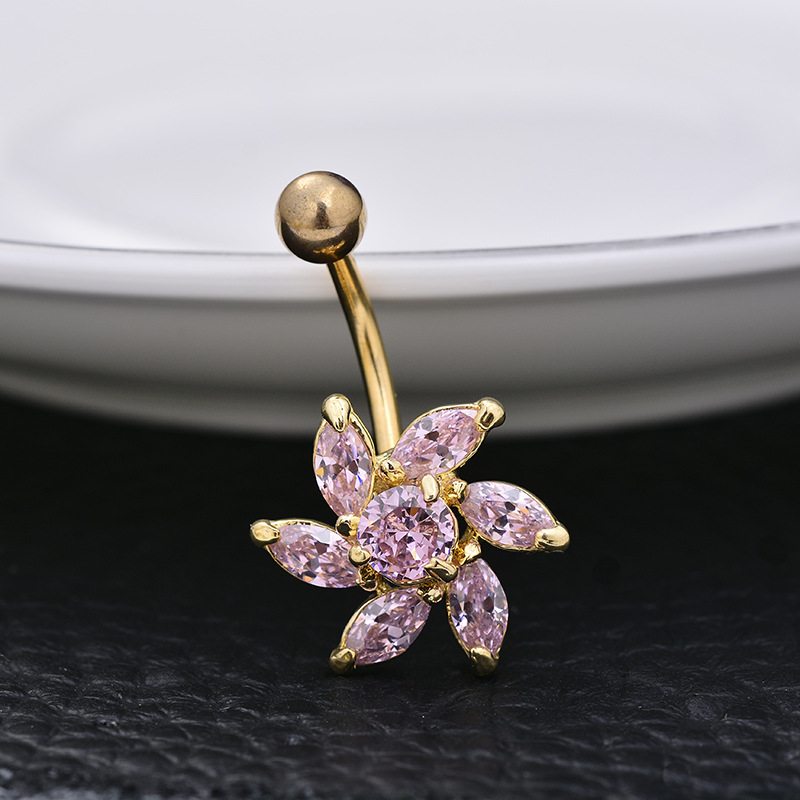 Wholesale Popular Flower Belly Button Ring Dangle Belly Dancing Jewelry Alloy with Zircon - Image 2