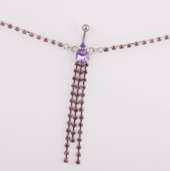 Rhinestone Link Body Chain Navel Ring Stainless Steel Belly Button Jewelry - Image 2