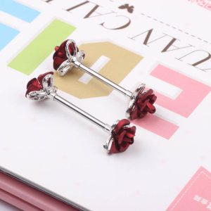 2024 Spring Rose Flower Women's Nipple Ring Earrings Piercing - Geometric Style