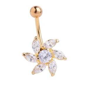 Wholesale Popular Flower Belly Button Ring Dangle Belly Dancing Jewelry Alloy with Zircon