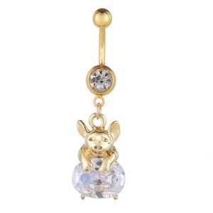 Multicolor Cute Pig Belly Button Ring Zircon Navel Piercing Jewelry, Gold Purple Zircon, 2024 Summer