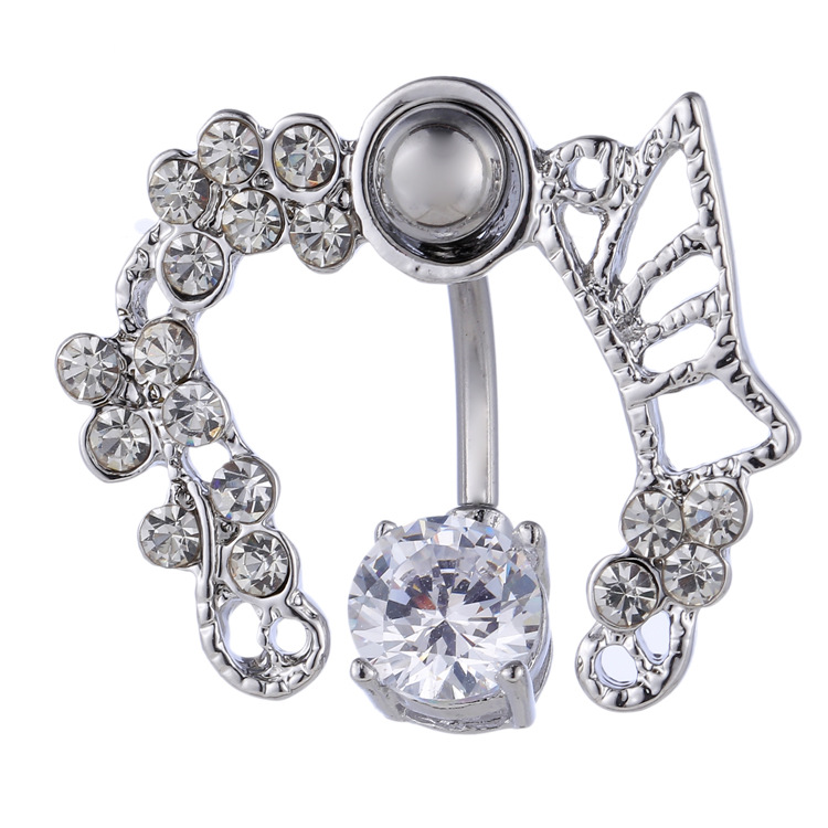 Pink Leaky Butterfly Belly Button Ring Zircon Navel Nail Body Jewelry - Best Selling Wholesale - Image 2
