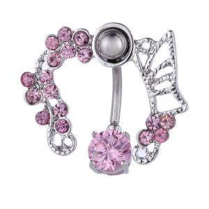 Pink Leaky Butterfly Belly Button Ring Zircon Navel Nail Body Jewelry - Best Selling Wholesale