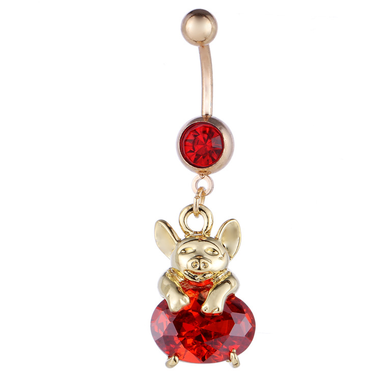 Multicolor Cute Pig Belly Button Ring Zircon Navel Piercing Jewelry, Gold Purple Zircon, 2024 Summer - Image 2