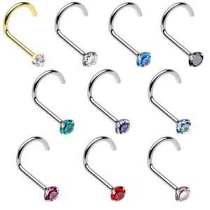 Rose Gold White CZ Curved Nose Ring Piercing Jewelry for Women