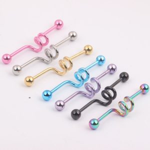 Rose Gold Stainless Steel Double Ear Hole Ear Nail Industrial Earrings - Wave Style Fashion Jewelry