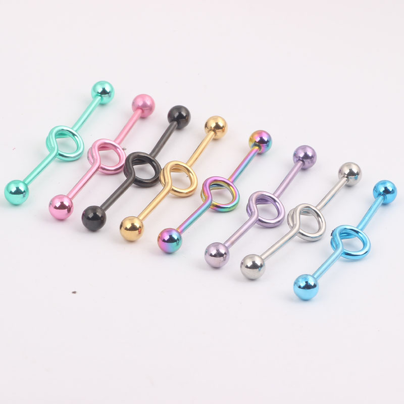 European American Style Double Ear Hole Straight Bar Crossbar Ear Stud Industrial Barbell Body Piercing Jewelry - Image 2