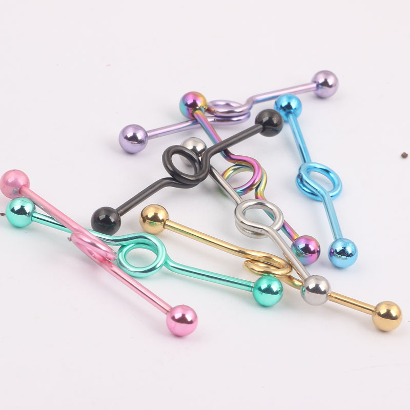 European American Style Double Ear Hole Straight Bar Crossbar Ear Stud Industrial Barbell Body Piercing Jewelry - Image 3