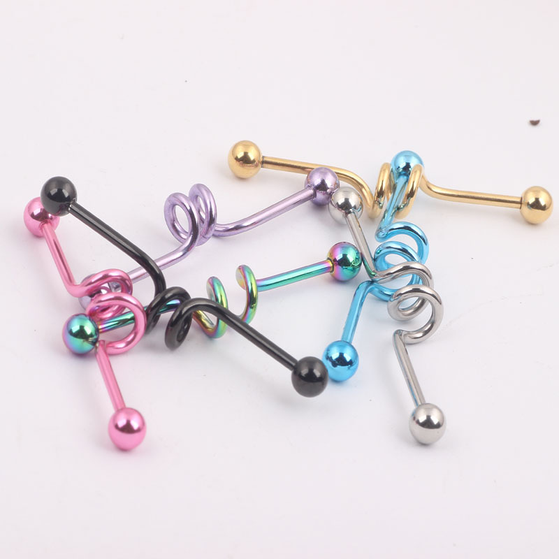 Rose Gold Stainless Steel Double Ear Hole Ear Nail Industrial Earrings - Wave Style Fashion Jewelry - Image 2