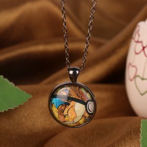 Pokemon Charizard Dragon Necklace Pendant Time Gem Colorful Chain Jewelry