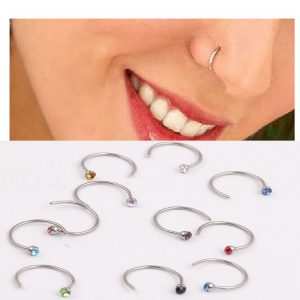 Gold Black Blue Purple Green 8mm Nose Ring C Rod Stainless Steel Piercing Jewelry with Diamond