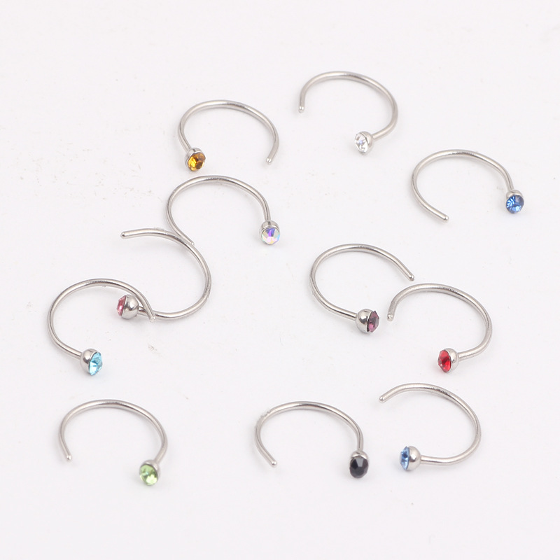 Gold Black Blue Purple Green 8mm Nose Ring C Rod Stainless Steel Piercing Jewelry with Diamond - Image 2