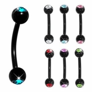 Gold Tone Double CZ Eyebrow Barbell 316L Surgical Steel Body Piercing Jewelry for Eyebrow Lip Ear