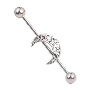 Hollow Moon Industrial Ear Stud Tongue Nail Piercing Ear Expansion Jewelry 316L Surgical Steel