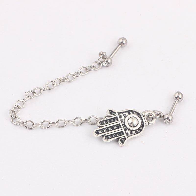 Double Stud Ear Chain Ear Clip Tragus Helix Earring 316L Surgical Steel Geometric Dangle - Image 3