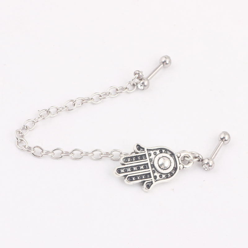 Double Stud Ear Chain Ear Clip Tragus Helix Earring 316L Surgical Steel Geometric Dangle - Image 2