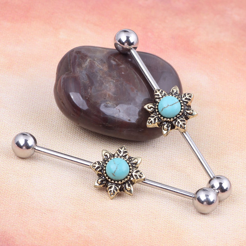 2016 New Turquoise Industrial Ear Studs Tongue Nail Piercing Ear Expansion Jewelry - Image 2