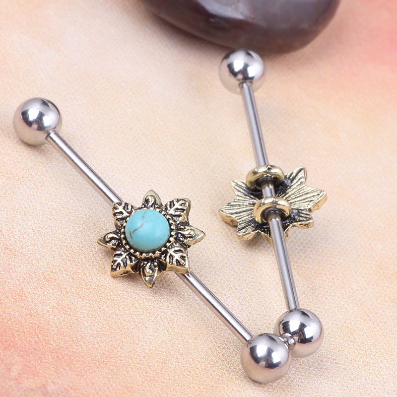 2016 New Turquoise Industrial Ear Studs Tongue Nail Piercing Ear Expansion Jewelry - Image 3