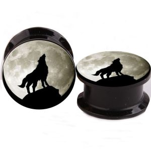 Night Sky Wolf Ear Expander 16mm Stainless Steel Ear Plug for Pierced Ears