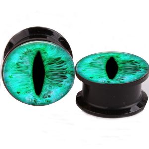 Green Eye Acrylic Ear Expander Plug – 16mm Geometric Tulip Earring for Stretched Earlobes