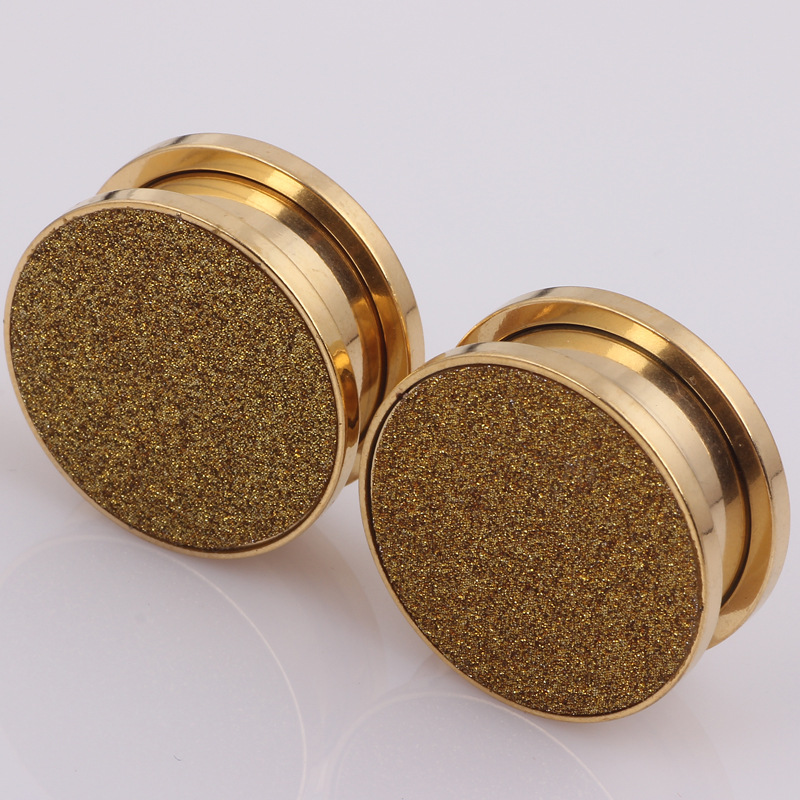 Gold Matte Geometric Stainless Steel Ear Gauges - 20mm Auricle Flesh Tunnel Plug Body Piercing Jewelry - Image 3