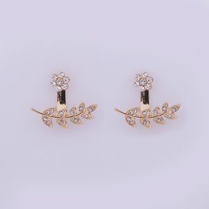 Plum Leaf Full Diamond Earrings Silver Alloy Fashion Front Back Buckle Earrings