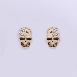 Skull Full Diamond Stud Earrings - Retro Glossy Rose Gold Alloy Women's Piercing Jewelry