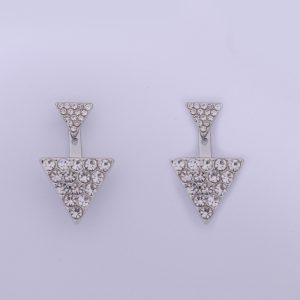 European American New Fashion Large Small Triangle Full Diamond Ear Pin Women Earrings Silver Jewelry