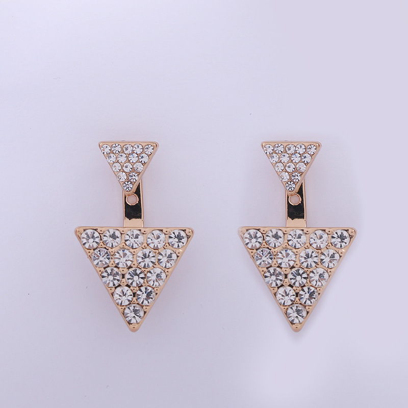 European American New Fashion Large Small Triangle Full Diamond Ear Pin Women Earrings Silver Jewelry - Image 2