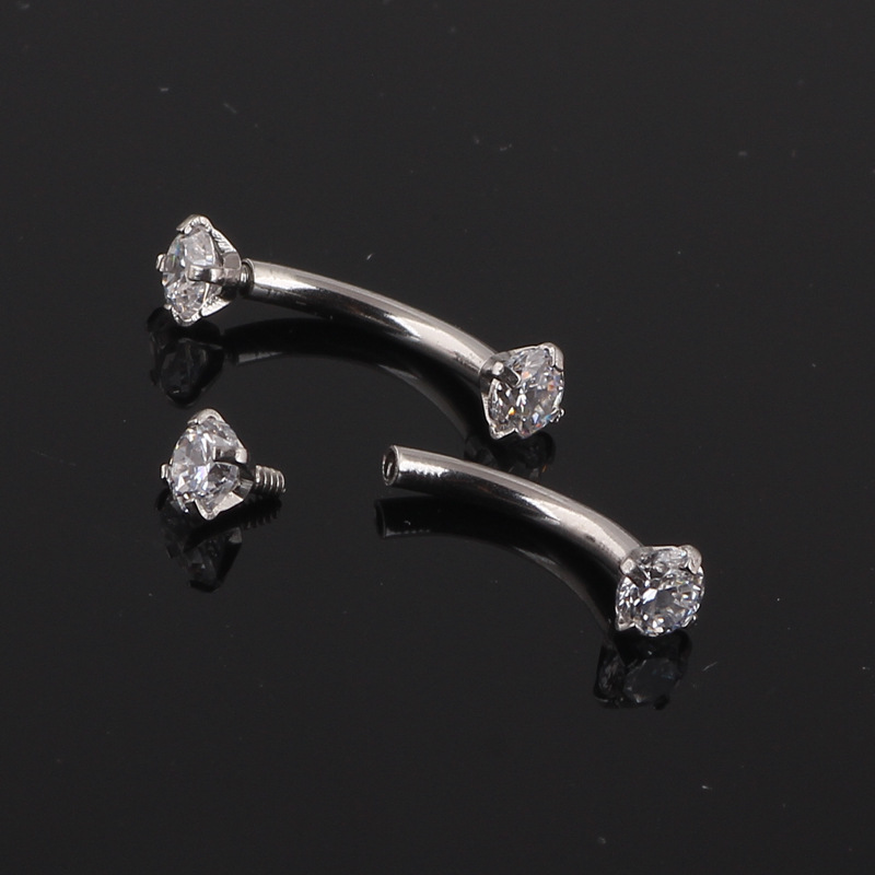 Gold Geometric Eyebrow Piercing Jewelry Round CZ Nose Nail Lip Piercing 316L Surgical Steel - Image 4