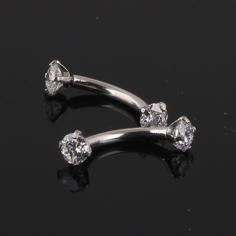 Gold Geometric Eyebrow Piercing Jewelry Round CZ Nose Nail Lip Piercing 316L Surgical Steel - Image 3