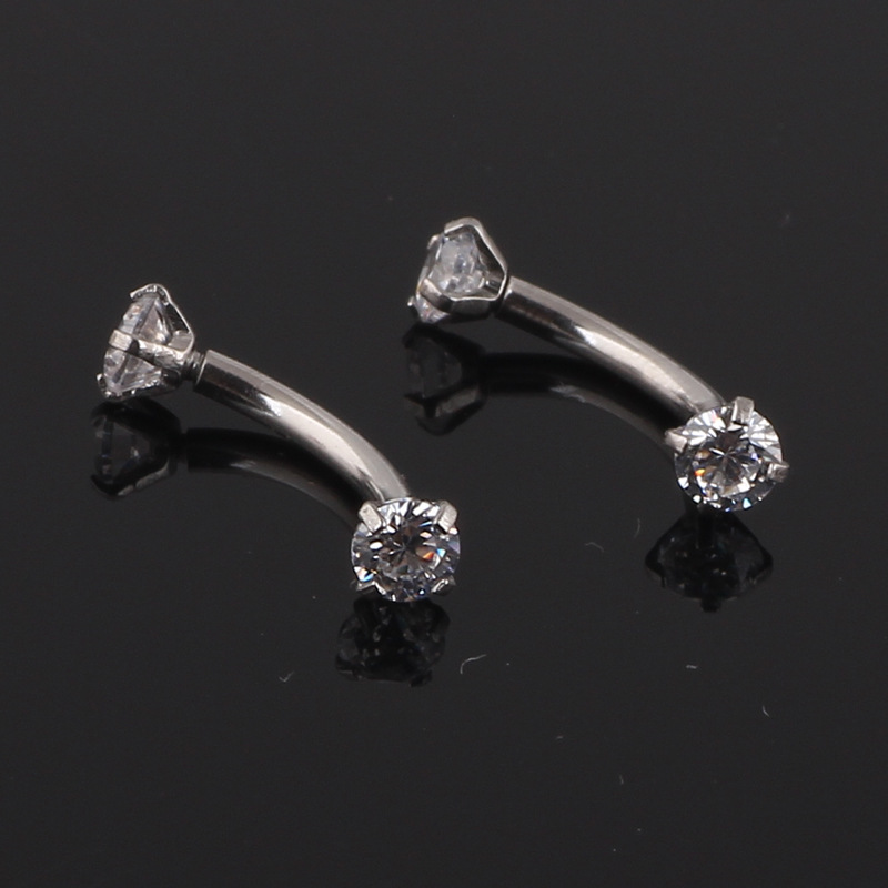 Gold Geometric Eyebrow Piercing Jewelry Round CZ Nose Nail Lip Piercing 316L Surgical Steel - Image 2