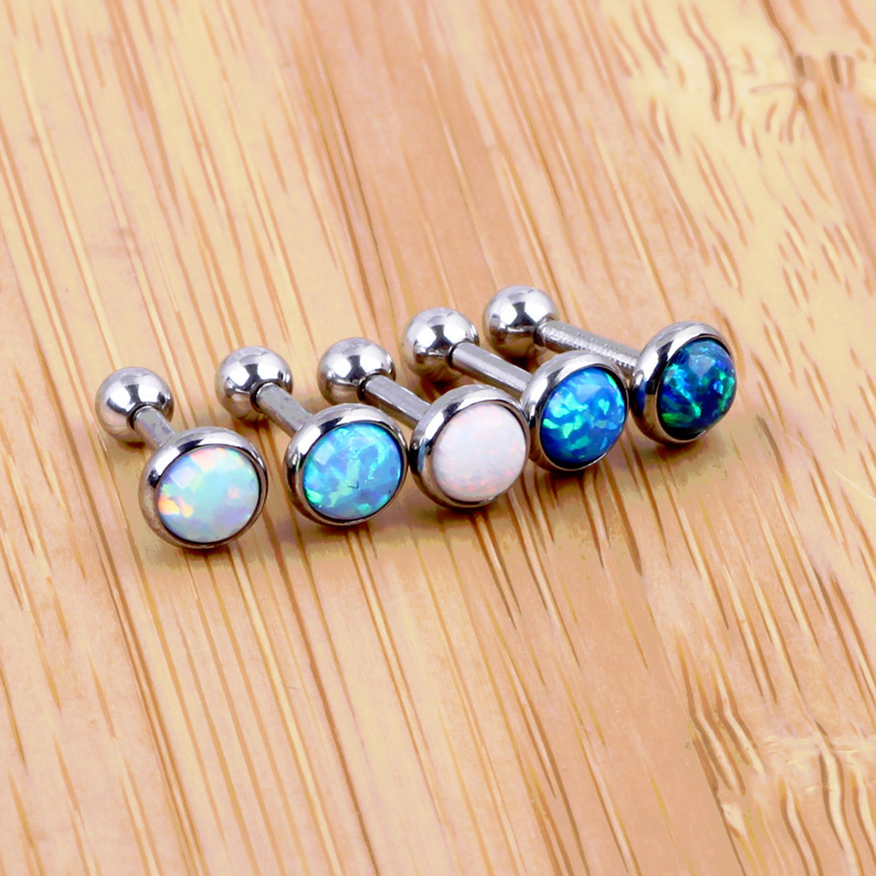 Spot Wholesale Titanium Steel Earrings Inlaid with Opal Ear Bone Nails Opal Earrings - Image 2