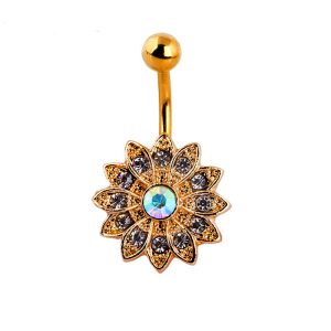 Flower Belly Button Ring Stainless Steel Umbilical Piercing Jewelry 3 Colors